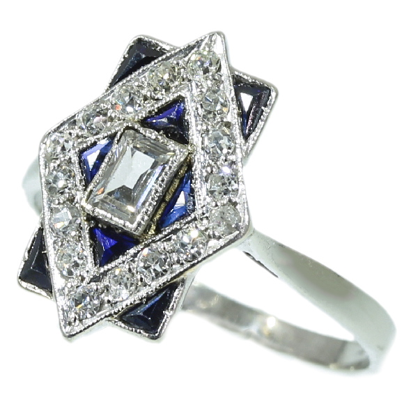 Most charming estate Art Deco engagement ring with diamonds and sapphires